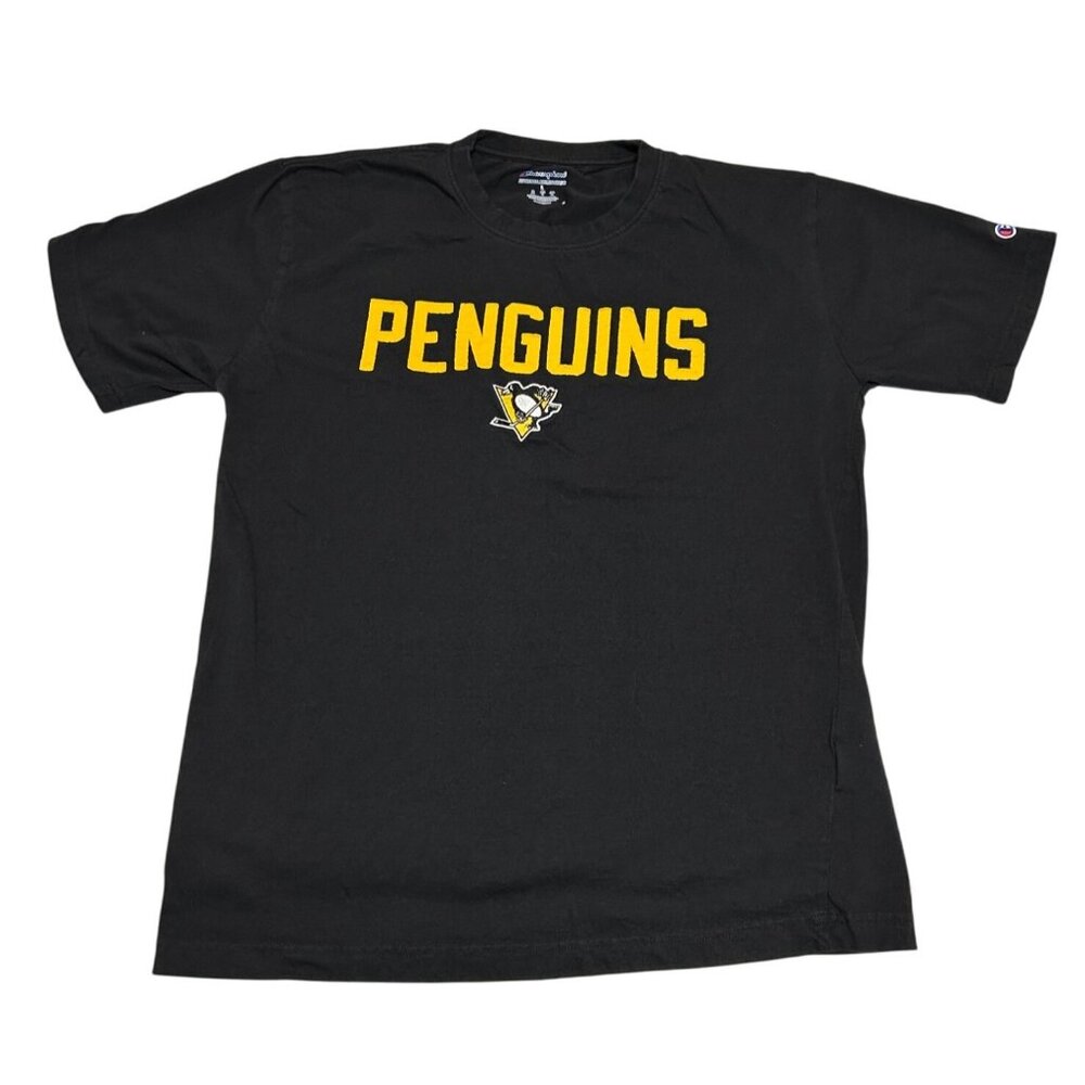 Champion Pittsburgh Penguins T Shirt Black Mens Large Embroidered NHL Hockey